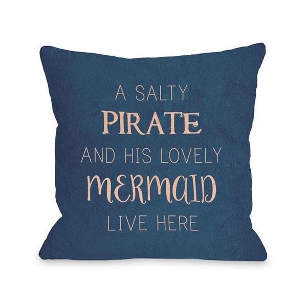 One Bella Casa One Bella Casa 74986PL18 18 x 18 in. Salty Pirate Lovely Mermaid Pillow - Blue 74986PL18